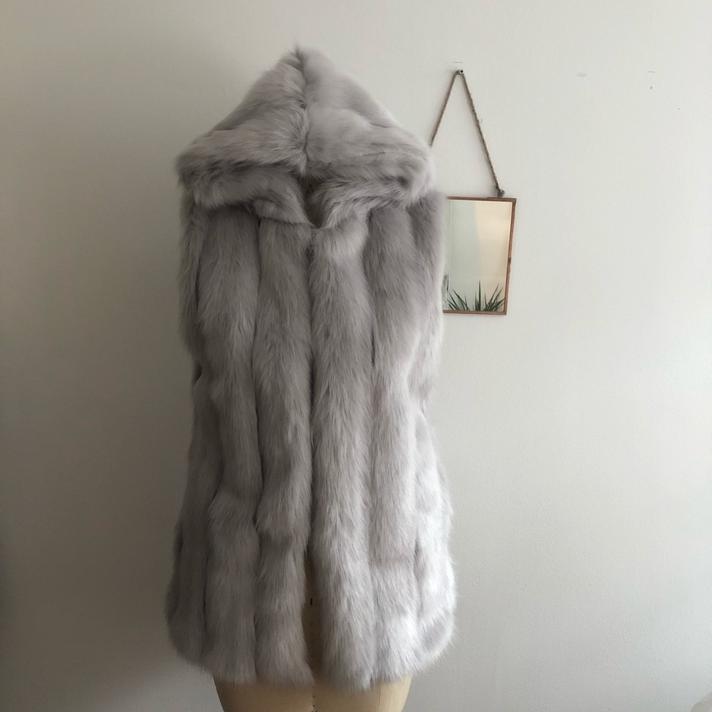 Faux Fur Hooded Vest - Fuzzy Winter Outerwear - Picture 2 of 4